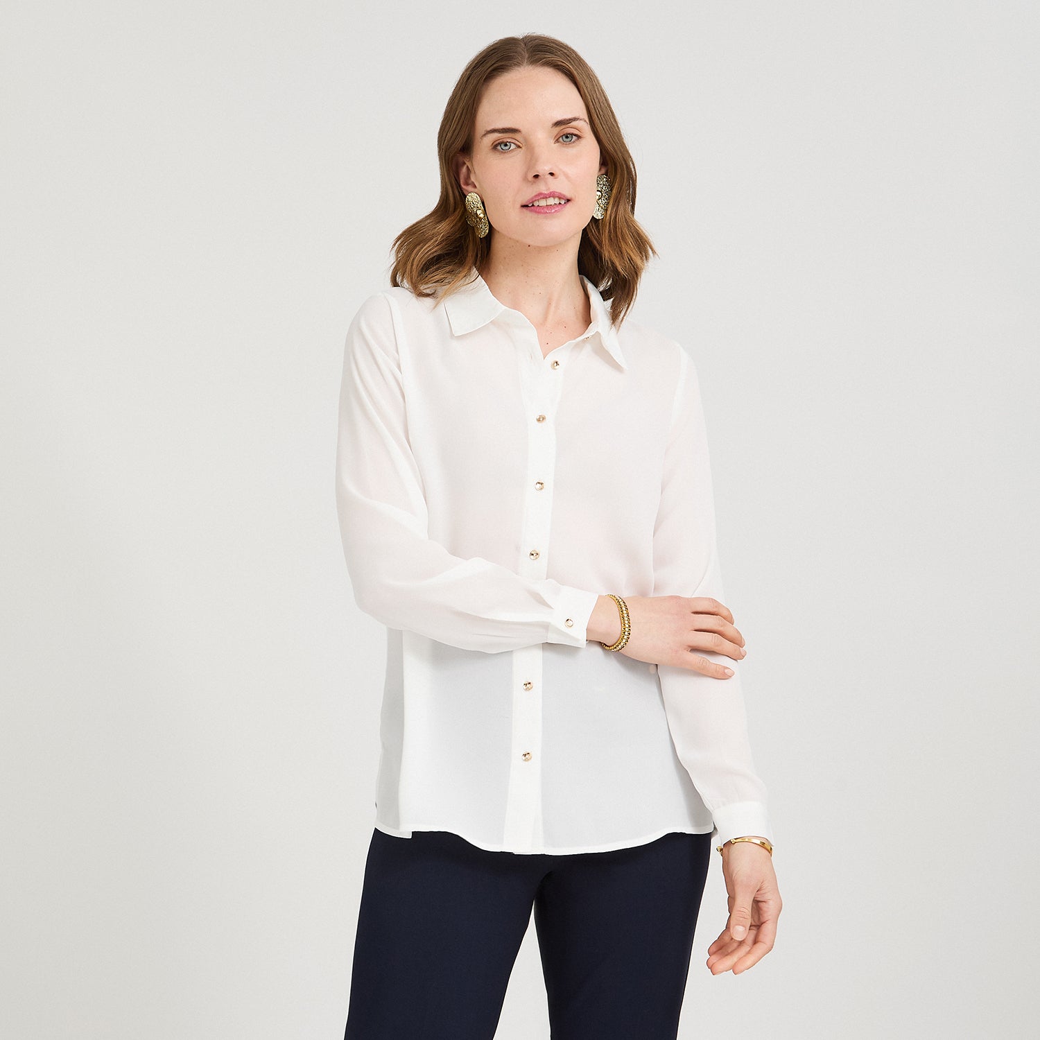 Blusa Manga Larga con Botones Crudo